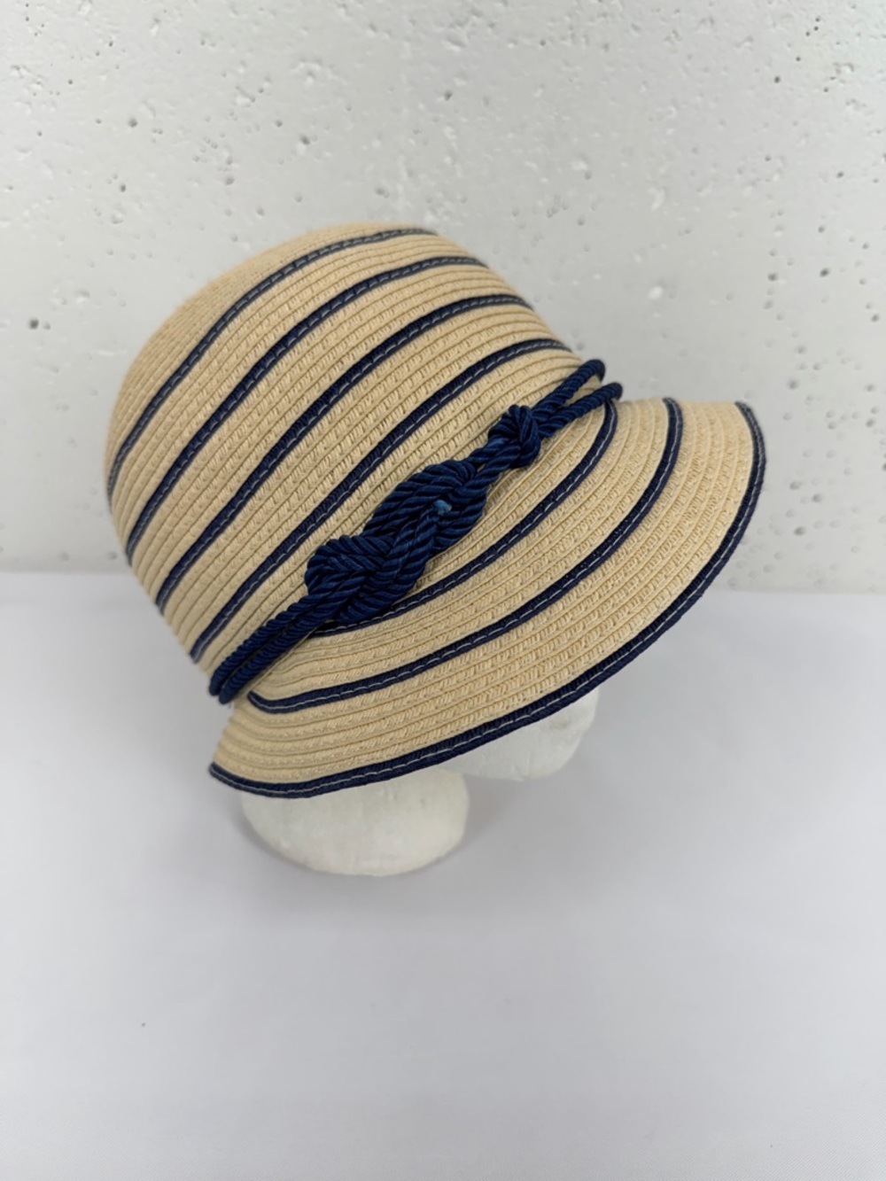 August Navy Blue Straw Cloche Bucket Hat